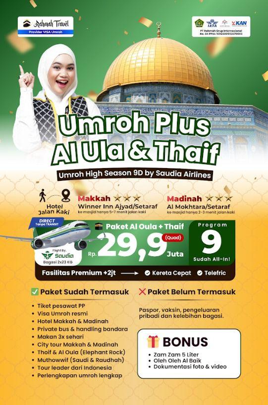 Umroh Plus Al Oula & Thoif By Saudia 9D HIGH SEASON