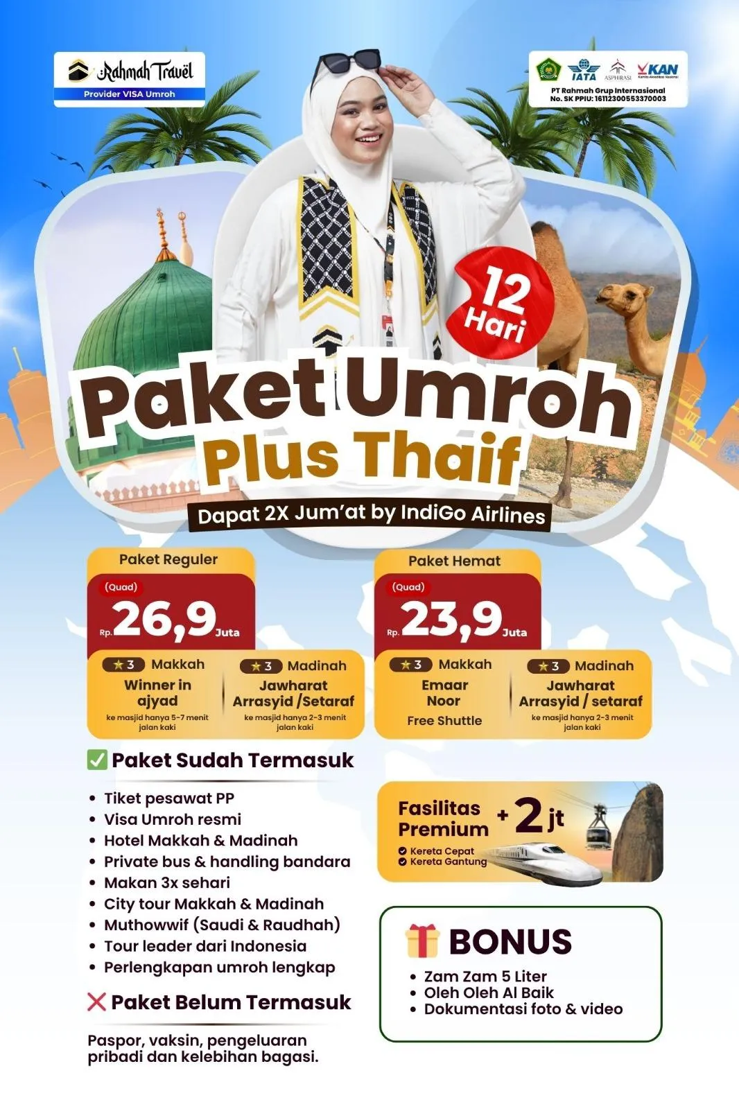 Umroh 2x Jumat + Thoif 12D By IndiGo