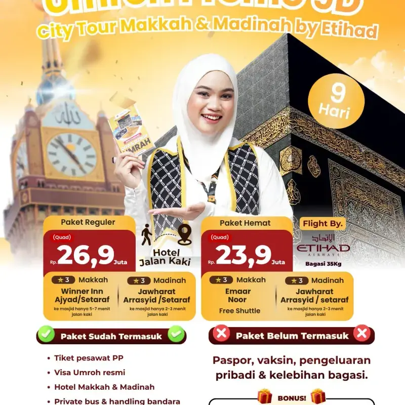 Paket Umroh 9 Hari Etihad Airways November 2026 – Rahmah Travel
