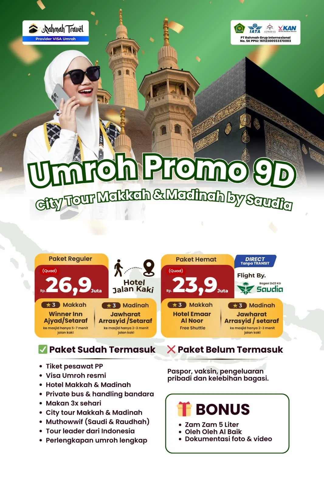 Umroh 9d City Tour Makkah + Madinah by Saudia