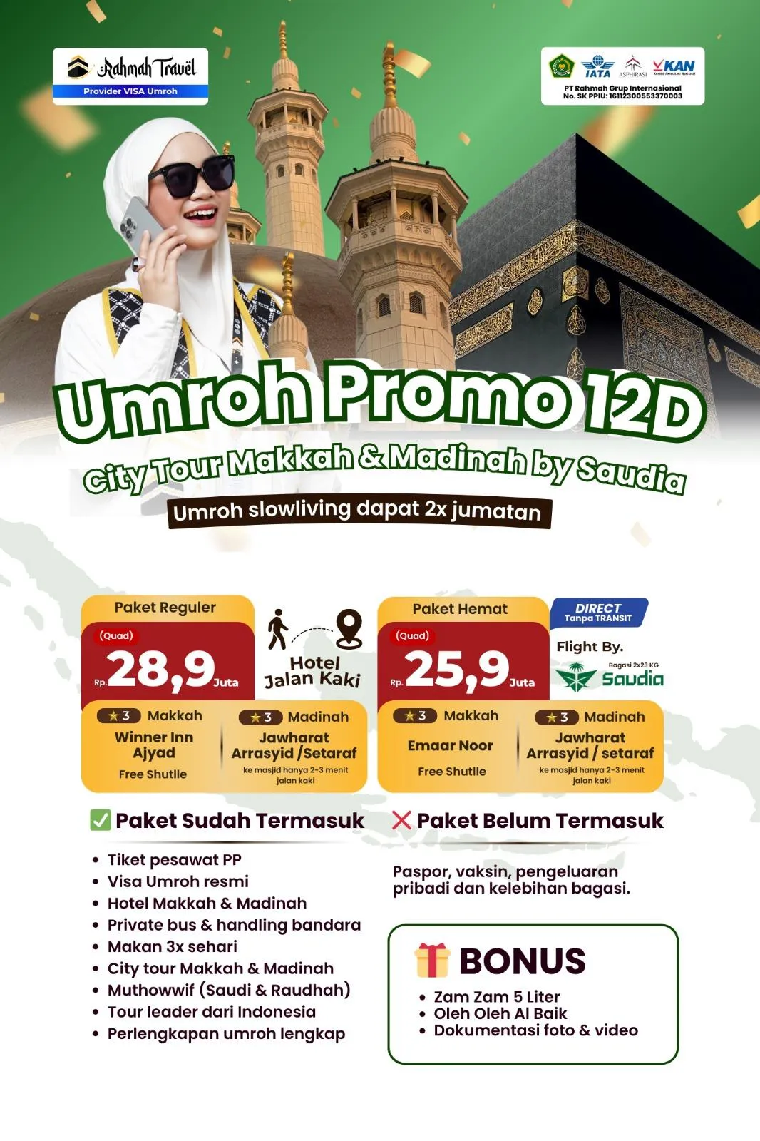 Umroh promo 2x Jumat Plus City Tour Makkah + Madinah By Saudia 12D