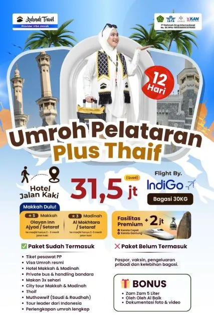 Umroh Pelataran 2x Jumat Plus Thoif By Indigo  12D 