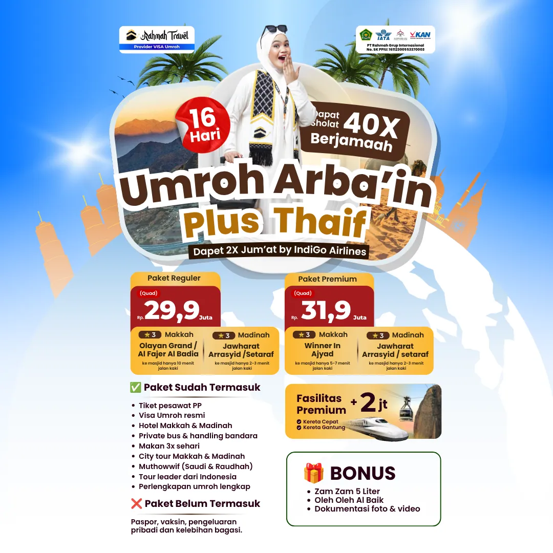 Umroh 2x Jumat Arba'in 16D By IndiGo